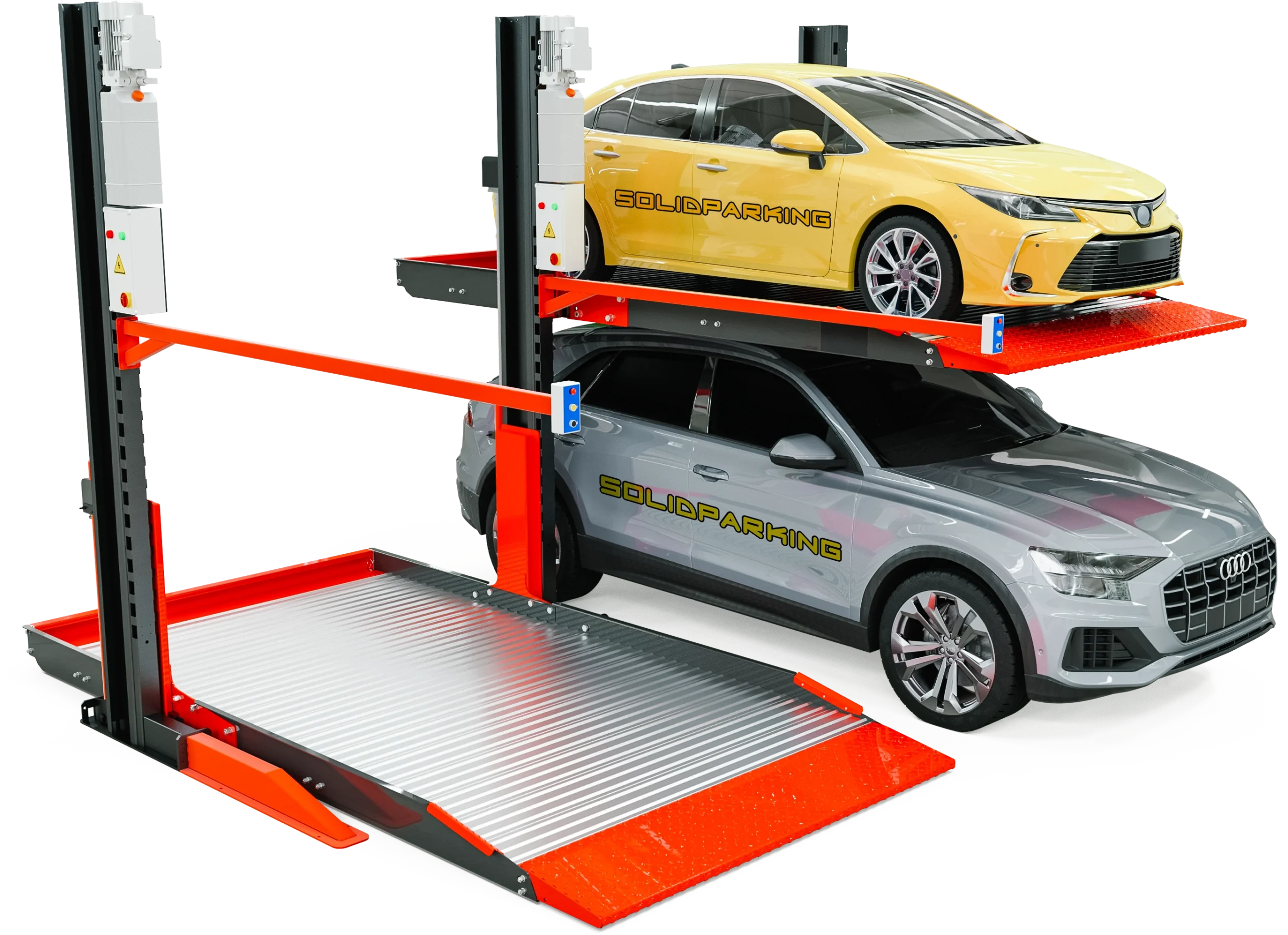 Two Post Parking Lift - Car Storage Lift, Automated Parking System & Car  Elevator - SolidParking