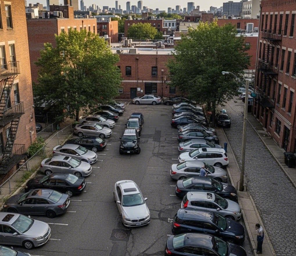 Small parking lot before car parking lift installation