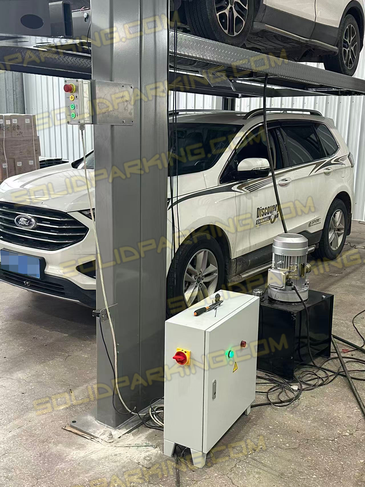 four-post car parking lift installation