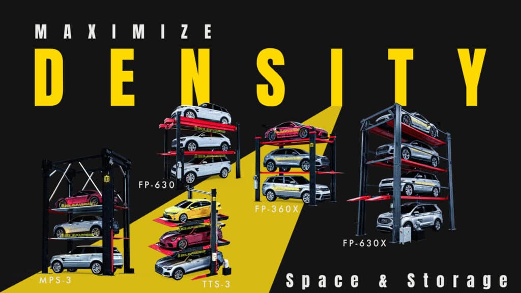 Multi car stacker solutions for dealerships, vehicle storage, and parking space optimization.